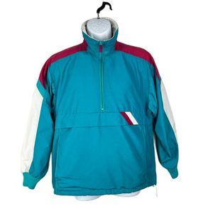 Sunbuster Jacket Men Medium Turquoise Pullover Windbreaker Vents 3/4 Zip Vintage